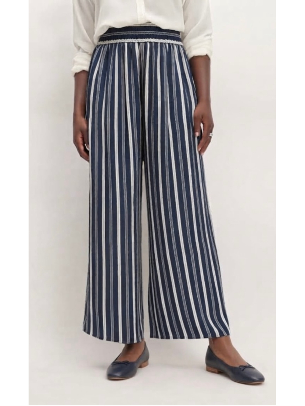 Everlane Blue White Stripe Satin Pull On Pants XL EUC Quiet Luxury Chic Career